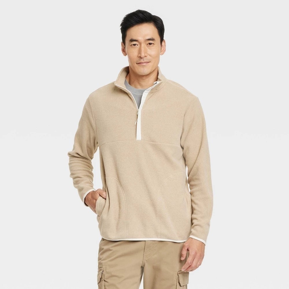 Goodfellow And Co Mens Half Zip Pullover Tan Small‎ NWT